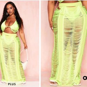 PrettyLittleThing Lime Fringe Maxi Skirt